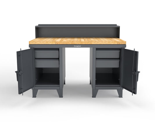 Extreme Duty 12 GA Shop Desk with 1 3/4 in. Maple Top, 4 Drawers, Riser Shelf - 60 In. W x 36 In. D x 48 In. H - 53.1-WS-360-4DB-MT-7024