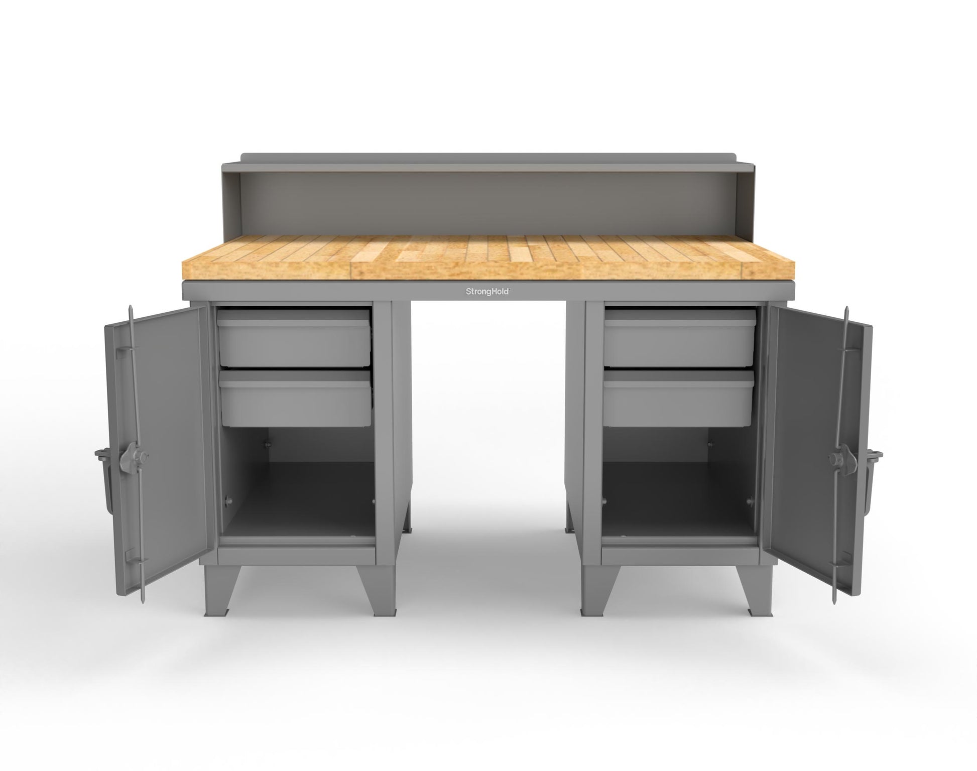 Extreme Duty 12 GA Shop Desk with 1 3/4 in. Maple Top, 4 Drawers, Riser Shelf - 60 In. W x 36 In. D x 48 In. H - 53.1-WS-360-4DB-MT-7037
