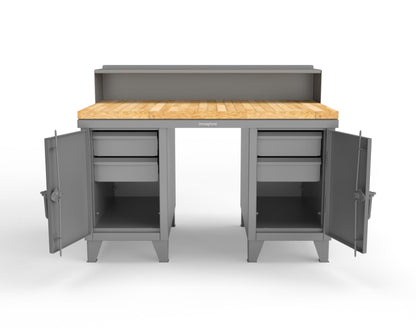 Extreme Duty 12 GA Shop Desk with 1 3/4 in. Maple Top, 4 Drawers, Riser Shelf - 60 In. W x 36 In. D x 48 In. H - 53.1-WS-360-4DB-MT-7037