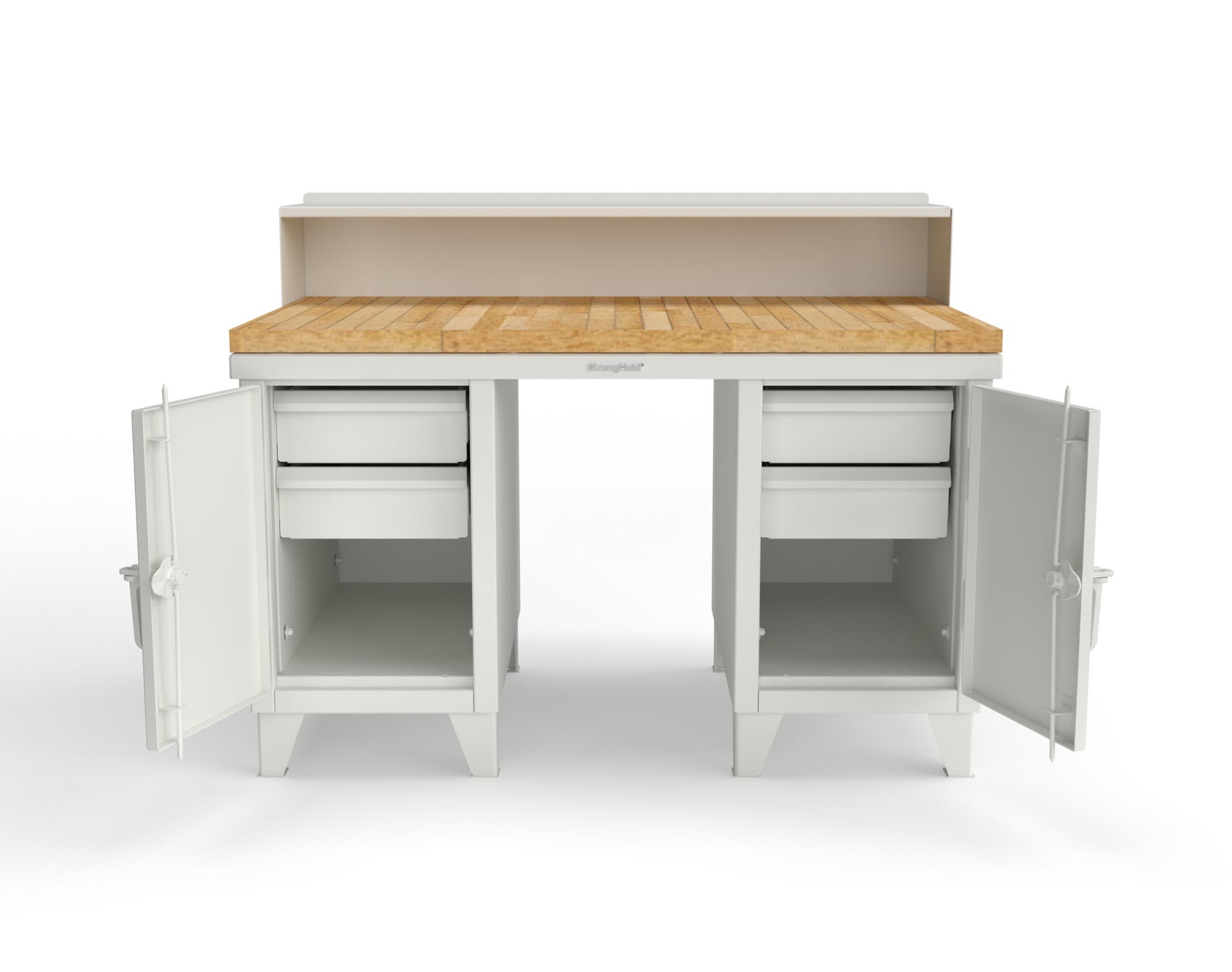 Extreme Duty 12 GA Shop Desk with 1 3/4 in. Maple Top, 4 Drawers, Riser Shelf - 60 In. W x 36 In. D x 48 In. H - 53.1-WS-360-4DB-MT-9003