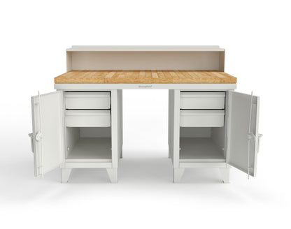 Extreme Duty 12 GA Shop Desk with 1 3/4 in. Maple Top, 4 Drawers, Riser Shelf - 60 In. W x 36 In. D x 48 In. H - 53.1-WS-360-4DB-MT-9003
