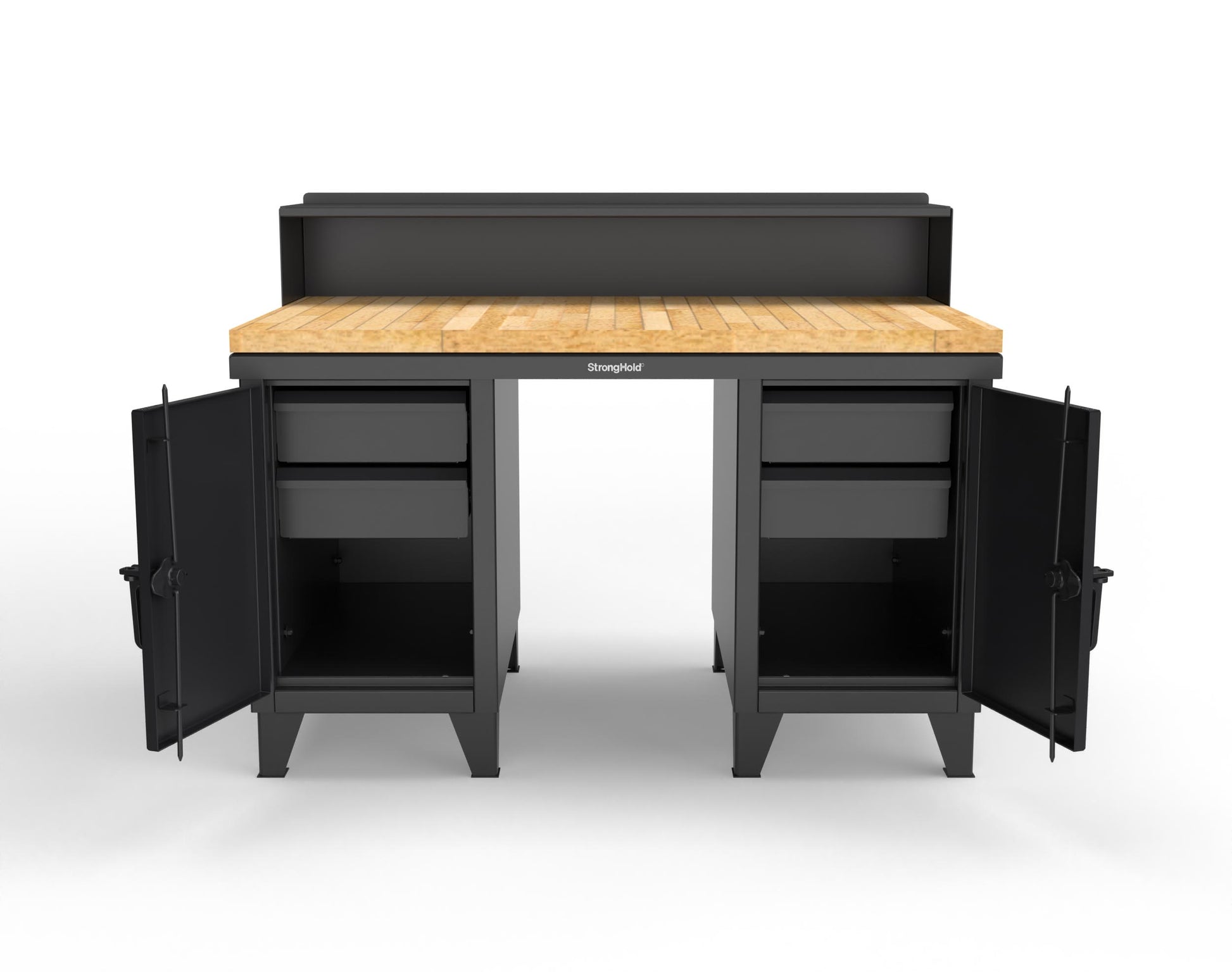 Extreme Duty 12 GA Shop Desk with 1 3/4 in. Maple Top, 4 Drawers, Riser Shelf - 60 In. W x 36 In. D x 48 In. H - 53.1-WS-360-4DB-MT-9005
