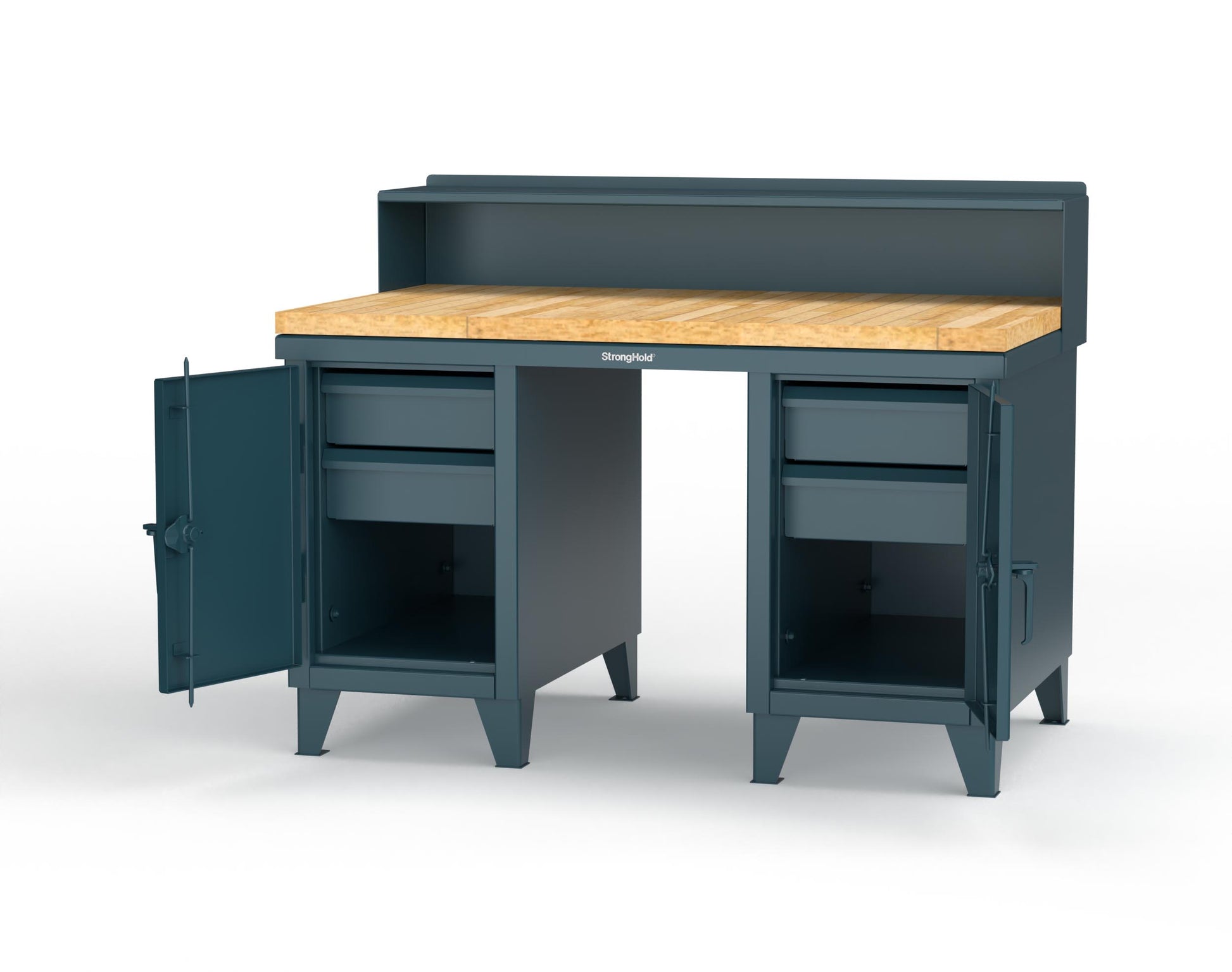 Extreme Duty 12 GA Shop Desk with 1 3/4 in. Maple Top, 4 Drawers, Riser Shelf - 60 In. W x 36 In. D x 48 In. H - 53.1-WS-360-4DB-MT-5001