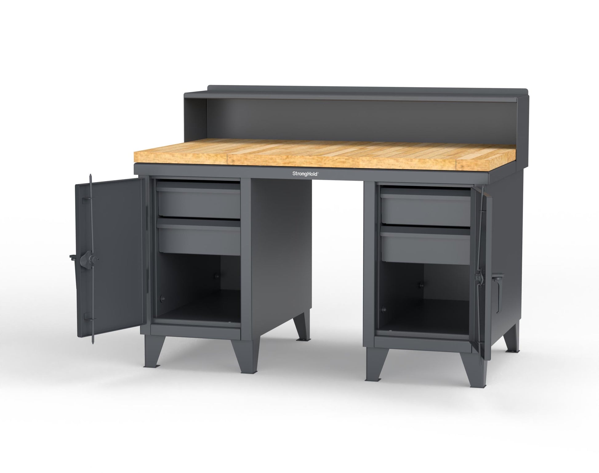 Extreme Duty 12 GA Shop Desk with 1 3/4 in. Maple Top, 4 Drawers, Riser Shelf - 60 In. W x 36 In. D x 48 In. H - 53.1-WS-360-4DB-MT-7024