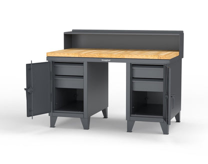 Extreme Duty 12 GA Shop Desk with 1 3/4 in. Maple Top, 4 Drawers, Riser Shelf - 60 In. W x 36 In. D x 48 In. H - 53.1-WS-360-4DB-MT-7024