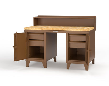 Extreme Duty 12 GA Shop Desk with 1 3/4 in. Maple Top, 4 Drawers, Riser Shelf - 60 In. W x 36 In. D x 48 In. H - 53.1-WS-360-4DB-MT-8008