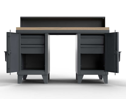 Extreme Duty 12 GA Shop Desk with 1 3/4 in. Maple Top, 4 Drawers, Riser Shelf - 60 In. W x 36 In. D x 48 In. H