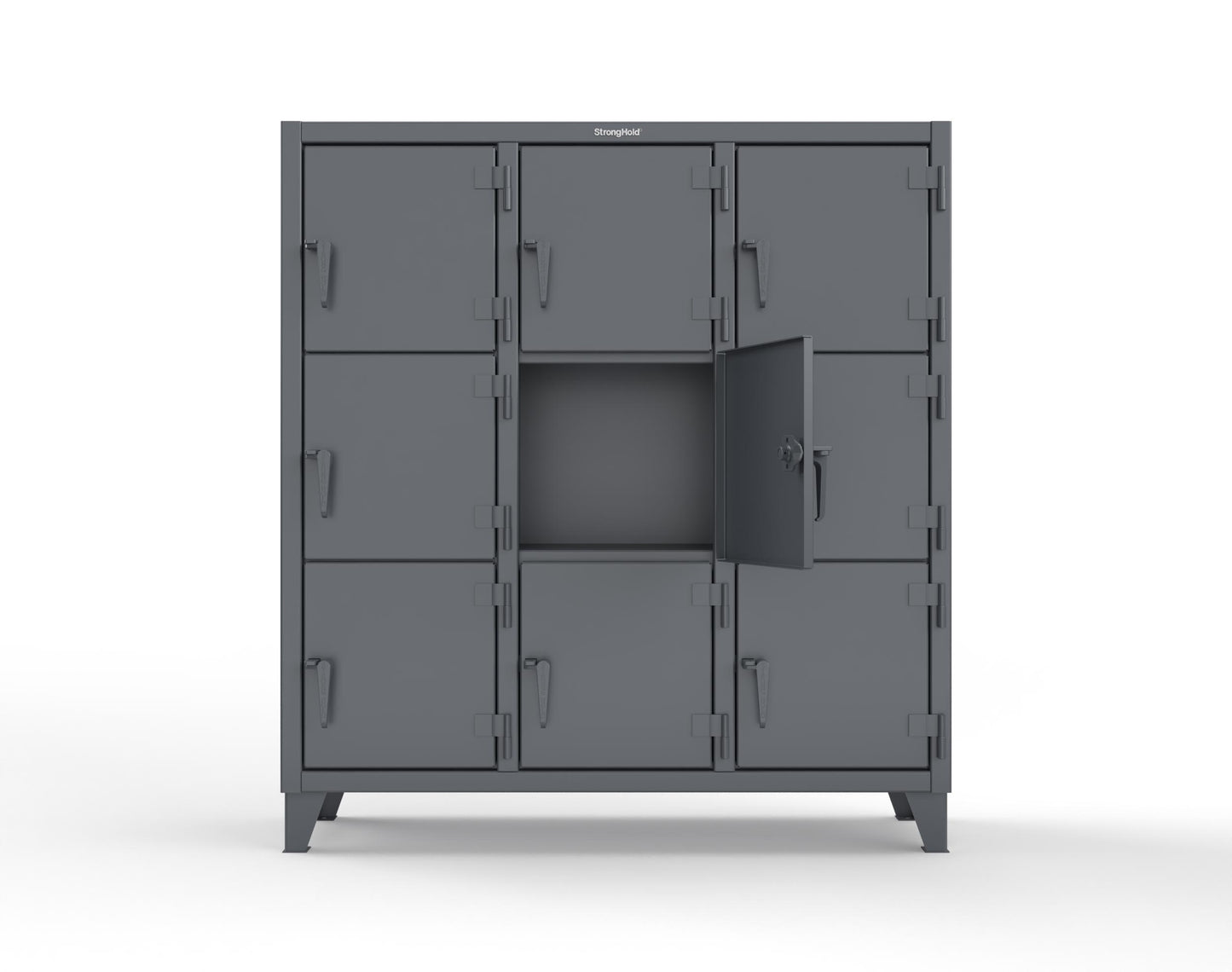 Extreme Duty 12 GA Triple-Tier Locker with 9 Compartments, 62 in. W x 18in. D x 68 in. H - 55-18-3TMT-7024