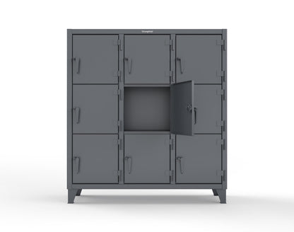 Extreme Duty 12 GA Triple-Tier Locker with 9 Compartments, 62 in. W x 18in. D x 68 in. H - 55-18-3TMT-7024