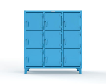 Extreme Duty 12 GA Triple-Tier Locker with 9 Compartments, 62 in. W x 18in. D x 68 in. H - 55-18-3TMT-5012
