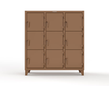 Extreme Duty 12 GA Triple-Tier Locker with 9 Compartments, 62 in. W x 18in. D x 68 in. H - 55-18-3TMT-8008