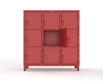 Extreme Duty 12 GA Triple-Tier Locker with 9 Compartments, 62 in. W x 18in. D x 68 in. H - 55-18-3TMT-3001