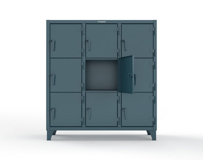 Extreme Duty 12 GA Triple-Tier Locker with 9 Compartments, 62 in. W x 18in. D x 68 in. H - 55-18-3TMT-5001