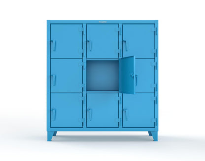 Extreme Duty 12 GA Triple-Tier Locker with 9 Compartments, 62 in. W x 18in. D x 68 in. H - 55-18-3TMT-5012