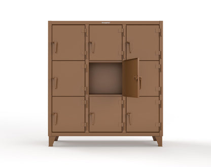 Extreme Duty 12 GA Triple-Tier Locker with 9 Compartments, 62 in. W x 18in. D x 68 in. H - 55-18-3TMT-8008