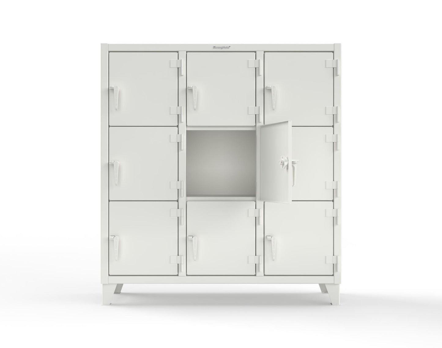 Extreme Duty 12 GA Triple-Tier Locker with 9 Compartments, 62 in. W x 18in. D x 68 in. H - 55-18-3TMT-9003