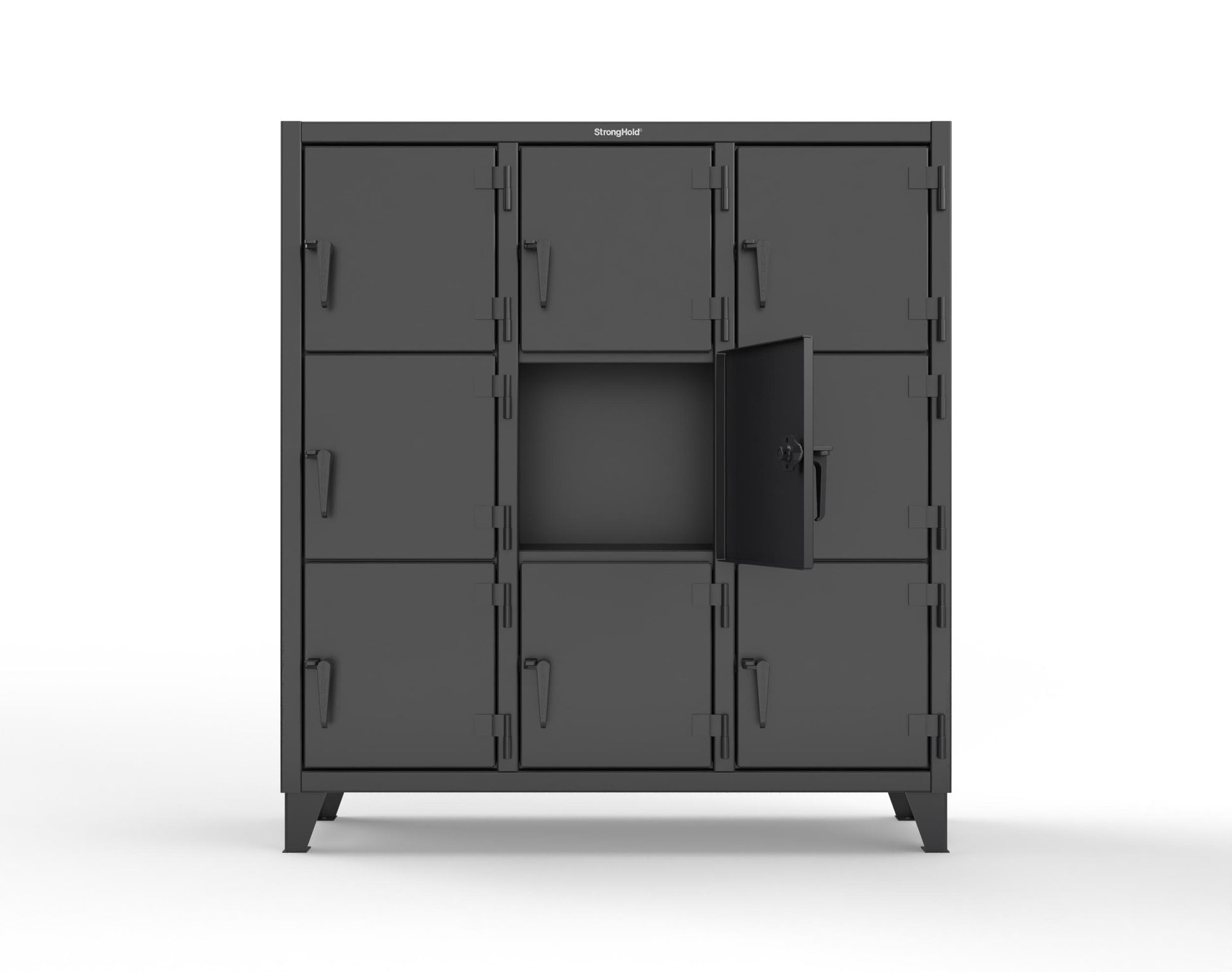 Extreme Duty 12 GA Triple-Tier Locker with 9 Compartments, 62 in. W x 18in. D x 68 in. H - 55-18-3TMT-9005