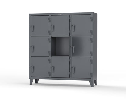 Extreme Duty 12 GA Triple-Tier Locker with 9 Compartments, 62 in. W x 18in. D x 68 in. H - 55-18-3TMT-7024
