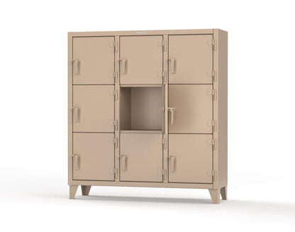 Extreme Duty 12 GA Triple-Tier Locker with 9 Compartments, 62 in. W x 18in. D x 68 in. H - 55-18-3TMT-1019