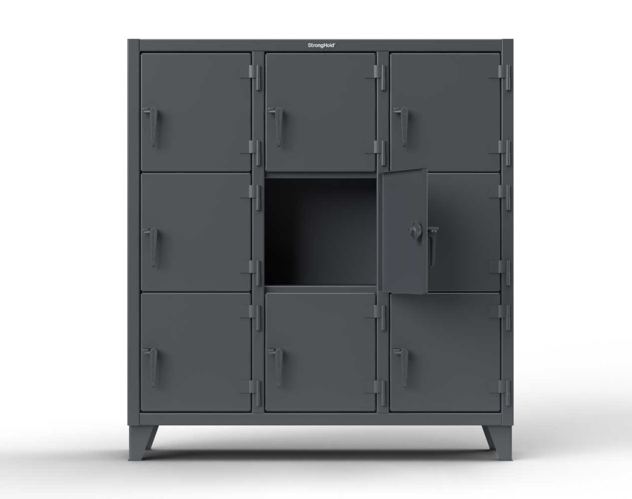 Extreme Duty 12 GA Triple-Tier Locker with 9 Compartments, 62 in. W x 18in. D x 68 in. H