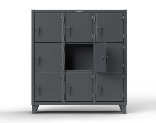 Extreme Duty 12 GA Triple-Tier Locker with 9 Compartments, 62 in. W x 18in. D x 68 in. H