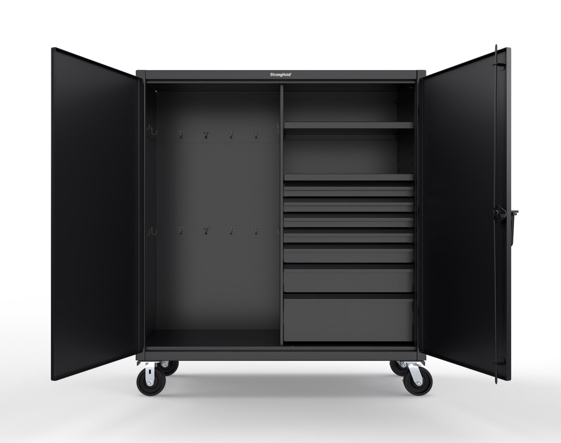 Extreme Duty 12 GA Mobile Rigging Cabinet with 7 Half-Width Drawers, 2 Shelves - 60 in. W x 24 in. D x 68 in. H - 55-242-7/5DB-CA-9005