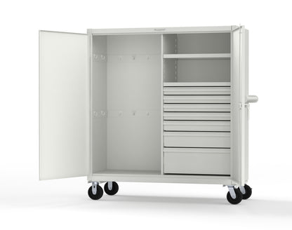 Extreme Duty 12 GA Mobile Rigging Cabinet with 7 Half-Width Drawers, 2 Shelves - 60 in. W x 24 in. D x 68 in. H - 55-242-7/5DB-CA-9003