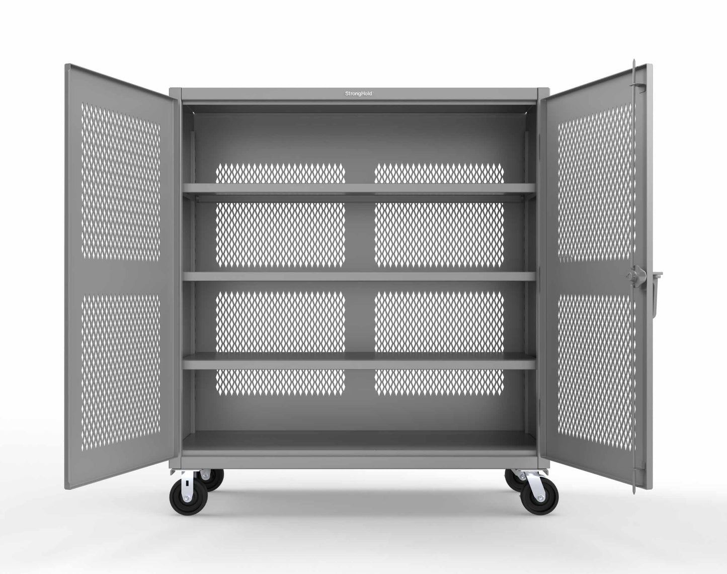 Extreme Duty 12 GA Fully-Ventilated Mobile Cabinet with 3 Shelves - 60 In. W x 24 In. D x 68 In. H - 55-VB-243-CA-7037