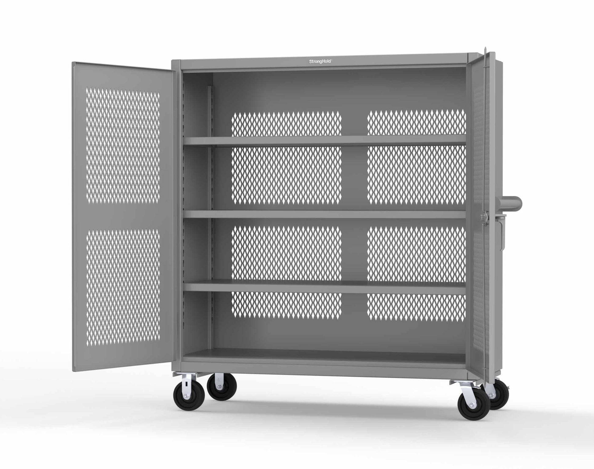 Extreme Duty 12 GA Fully-Ventilated Mobile Cabinet with 3 Shelves - 60 In. W x 24 In. D x 68 In. H - 55-VB-243-CA-7037