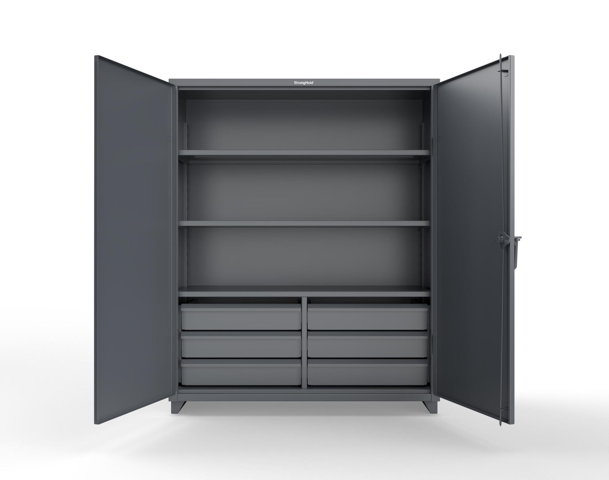 Extra Heavy Duty 14 GA Cabinet with 6 Half-Width Drawers, 3 Shelves - 60 In. W x 24 In. D x 75 In. H - 56-243-6/5DB-L-7024