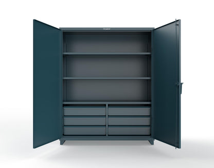 Extra Heavy Duty 14 GA Cabinet with 6 Half-Width Drawers, 3 Shelves - 60 In. W x 24 In. D x 75 In. H - 56-243-6/5DB-L-5001