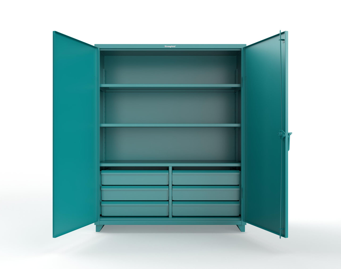 Extra Heavy Duty 14 GA Cabinet with 6 Half-Width Drawers, 3 Shelves - 60 In. W x 24 In. D x 75 In. H - 56-243-6/5DB-L-5021