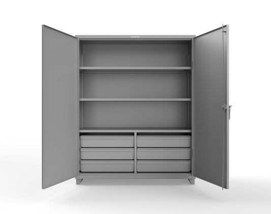 Extra Heavy Duty 14 GA Cabinet with 6 Half-Width Drawers, 3 Shelves - 60 In. W x 24 In. D x 75 In. H - 56-243-6/5DB-L-7037