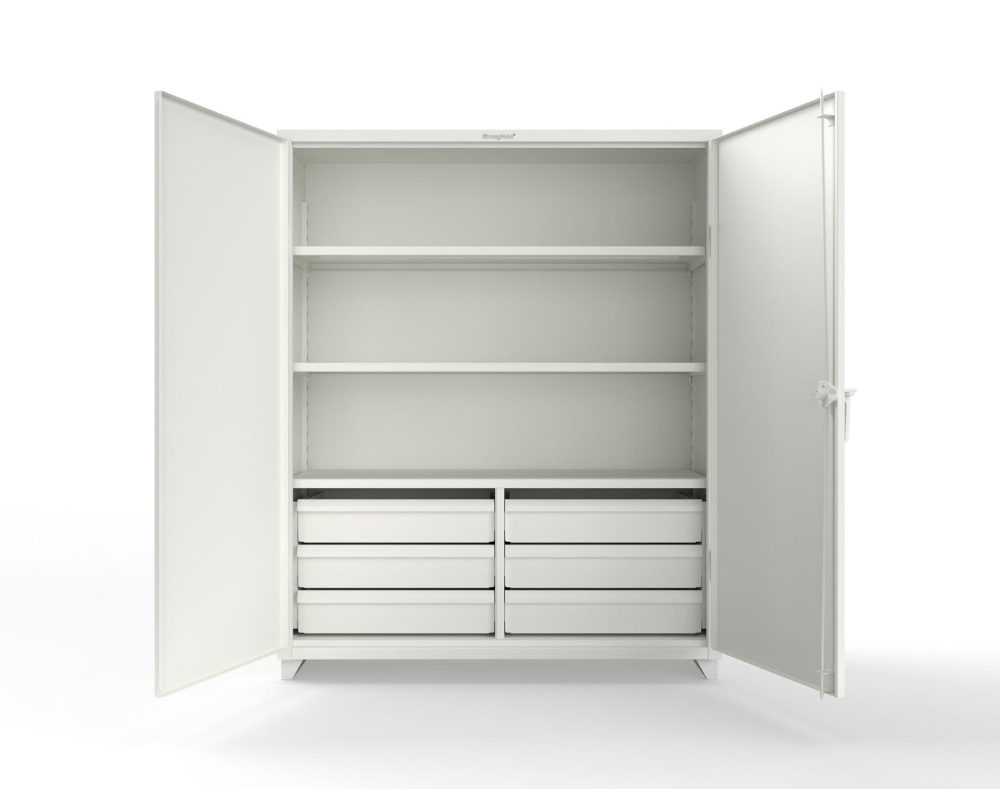 Extra Heavy Duty 14 GA Cabinet with 6 Half-Width Drawers, 3 Shelves - 60 In. W x 24 In. D x 75 In. H - 56-243-6/5DB-L-9003