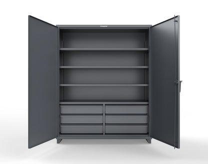 Extra Heavy Duty 14 GA Cabinet with 6 Half-Width Drawers, 4 Shelves - 60 In. W x 24 In. D x 75 In. H - 56-244-6/5DB-L-7024