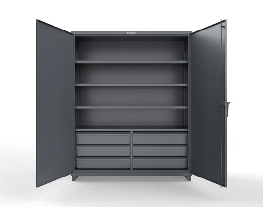 Extra Heavy Duty 14 GA Cabinet with 6 Half-Width Drawers, 4 Shelves - 60 In. W x 24 In. D x 75 In. H - 56-244-6/5DB-L-7024