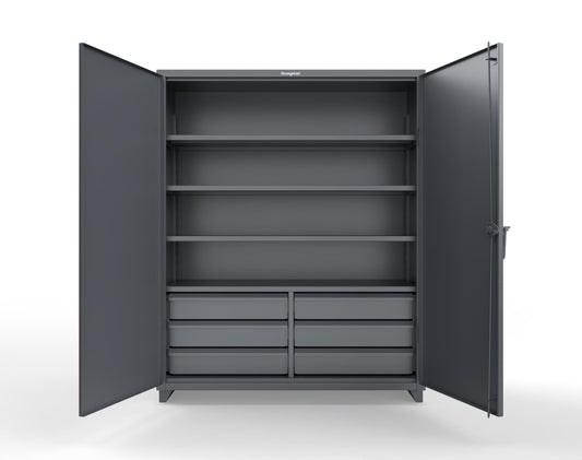 Extra Heavy Duty 14 GA Cabinet with 6 Half-Width Drawers, 4 Shelves - 60 In. W x 24 In. D x 75 In. H