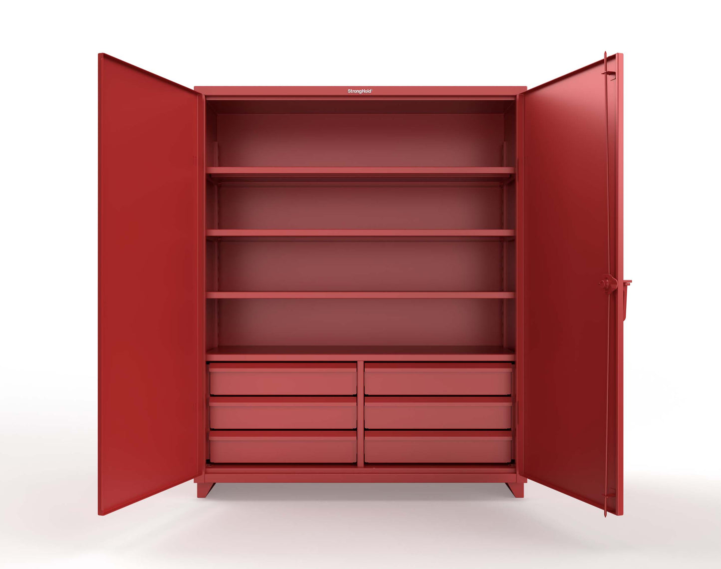 Extra Heavy Duty 14 GA Cabinet with 6 Half-Width Drawers, 4 Shelves - 60 In. W x 24 In. D x 75 In. H - 56-244-6/5DB-L-3001