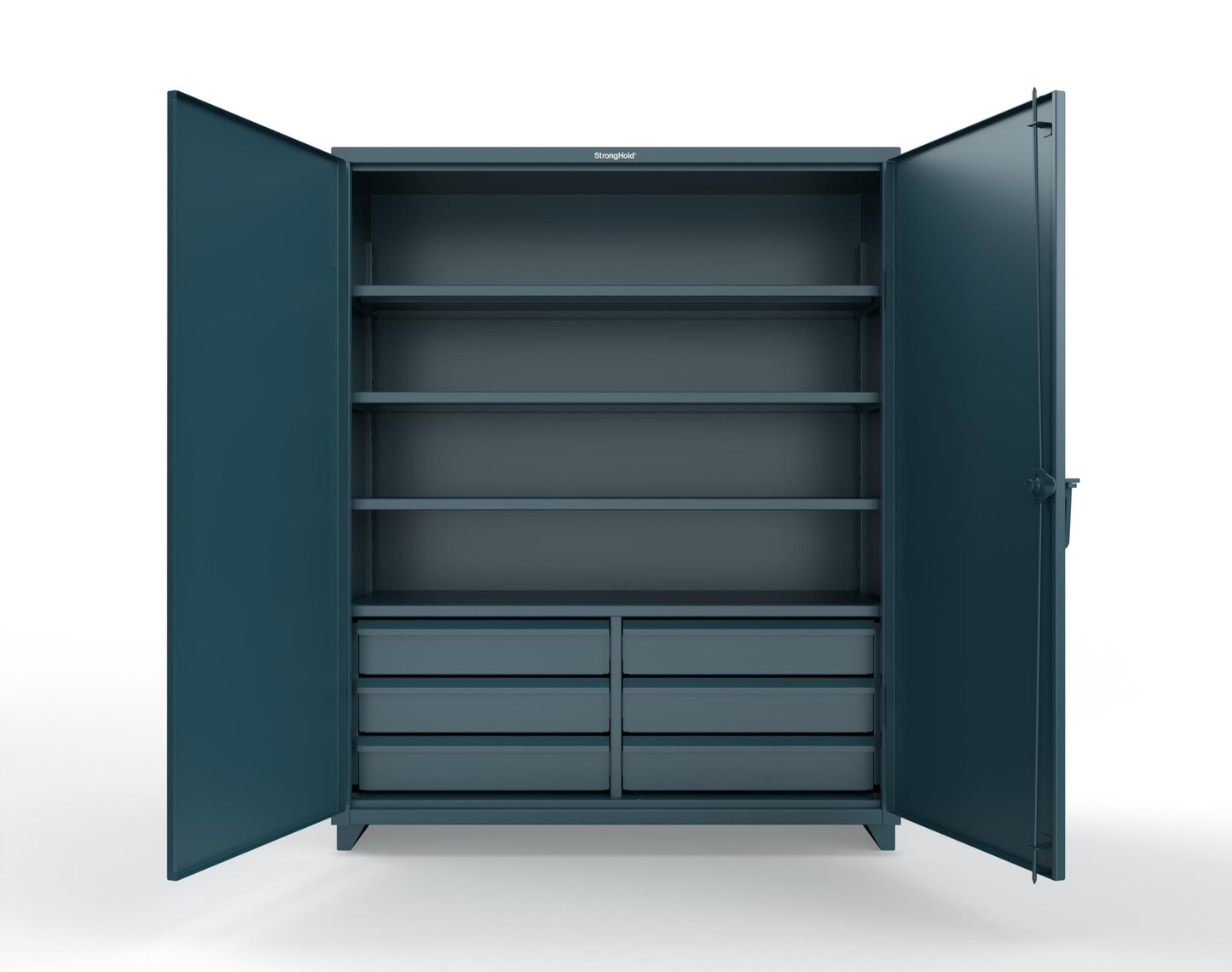 Extra Heavy Duty 14 GA Cabinet with 6 Half-Width Drawers, 4 Shelves - 60 In. W x 24 In. D x 75 In. H - 56-244-6/5DB-L-5001