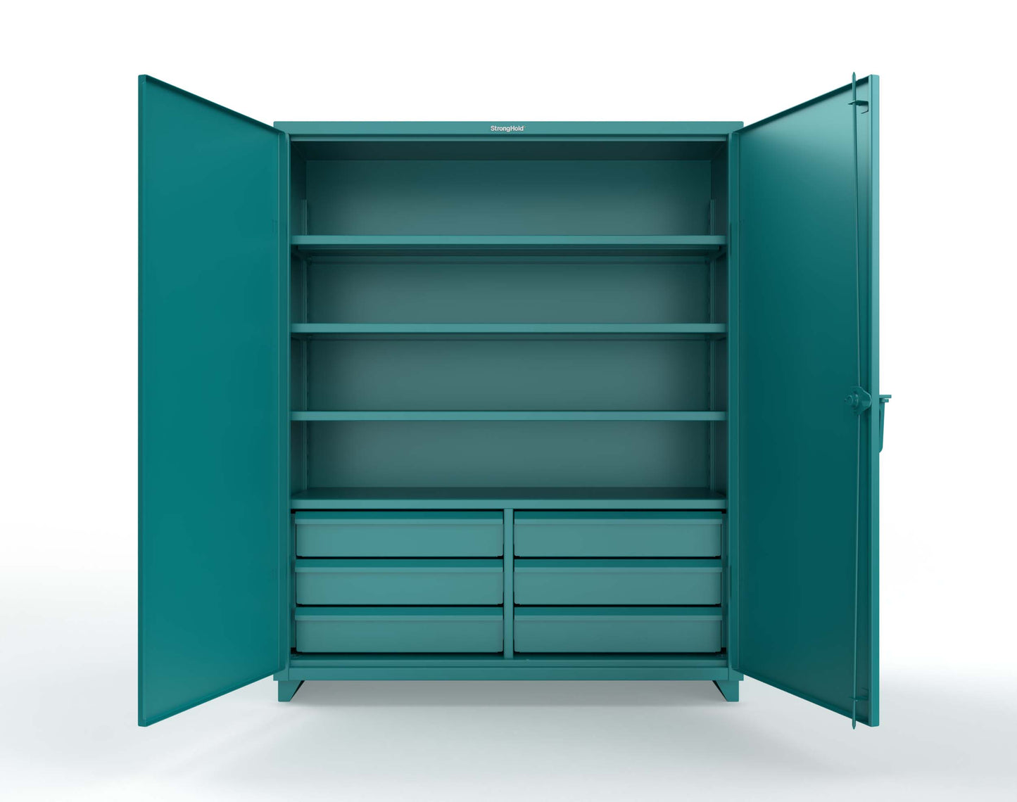 Extra Heavy Duty 14 GA Cabinet with 6 Half-Width Drawers, 4 Shelves - 60 In. W x 24 In. D x 75 In. H - 56-244-6/5DB-L-5021