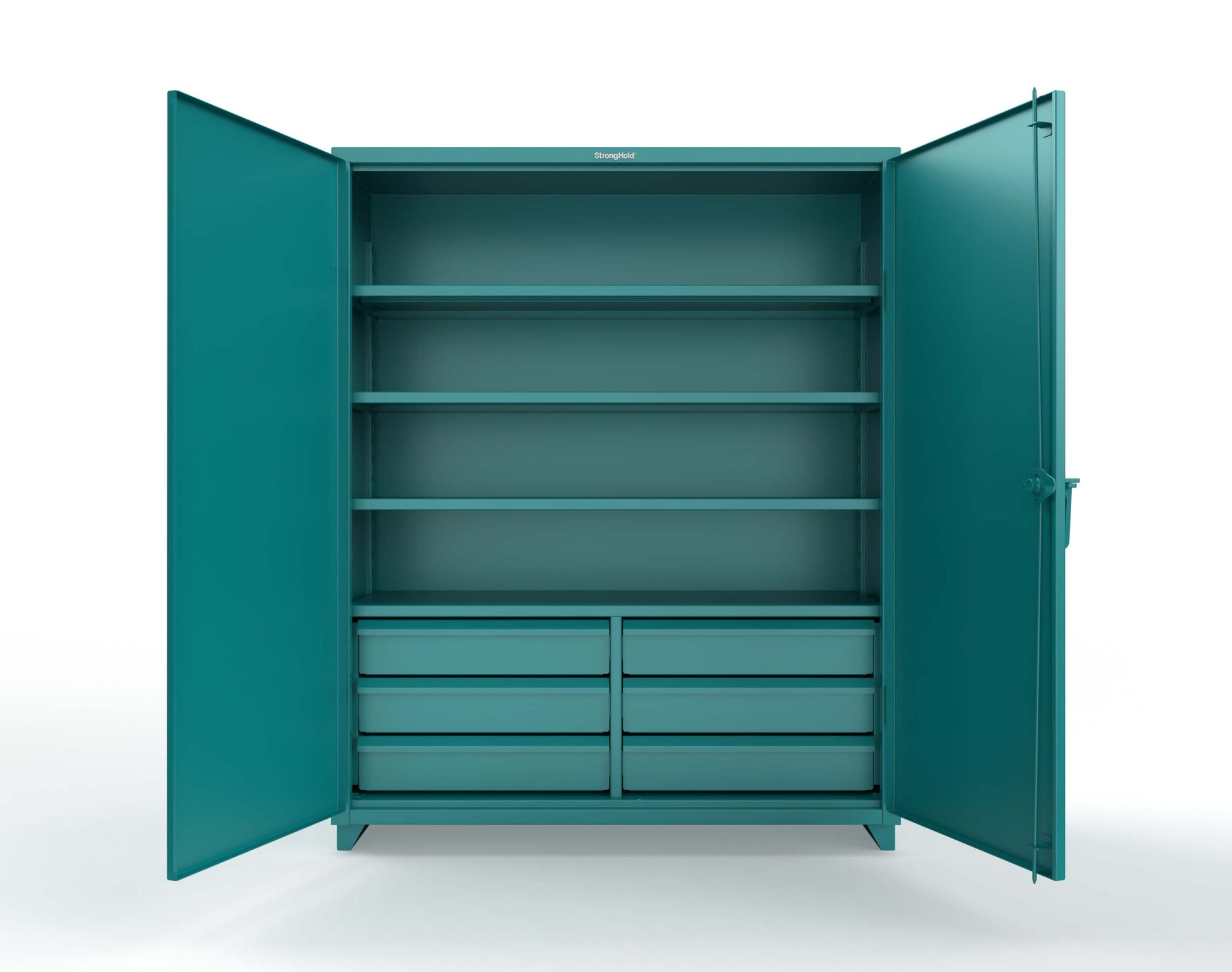 Extra Heavy Duty 14 GA Cabinet with 6 Half-Width Drawers, 4 Shelves - 60 In. W x 24 In. D x 75 In. H - 56-244-6/5DB-L-5021