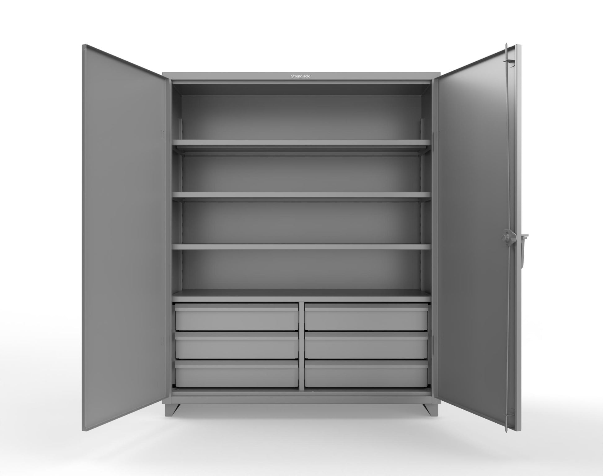 Extra Heavy Duty 14 GA Cabinet with 6 Half-Width Drawers, 4 Shelves - 60 In. W x 24 In. D x 75 In. H - 56-244-6/5DB-L-7037