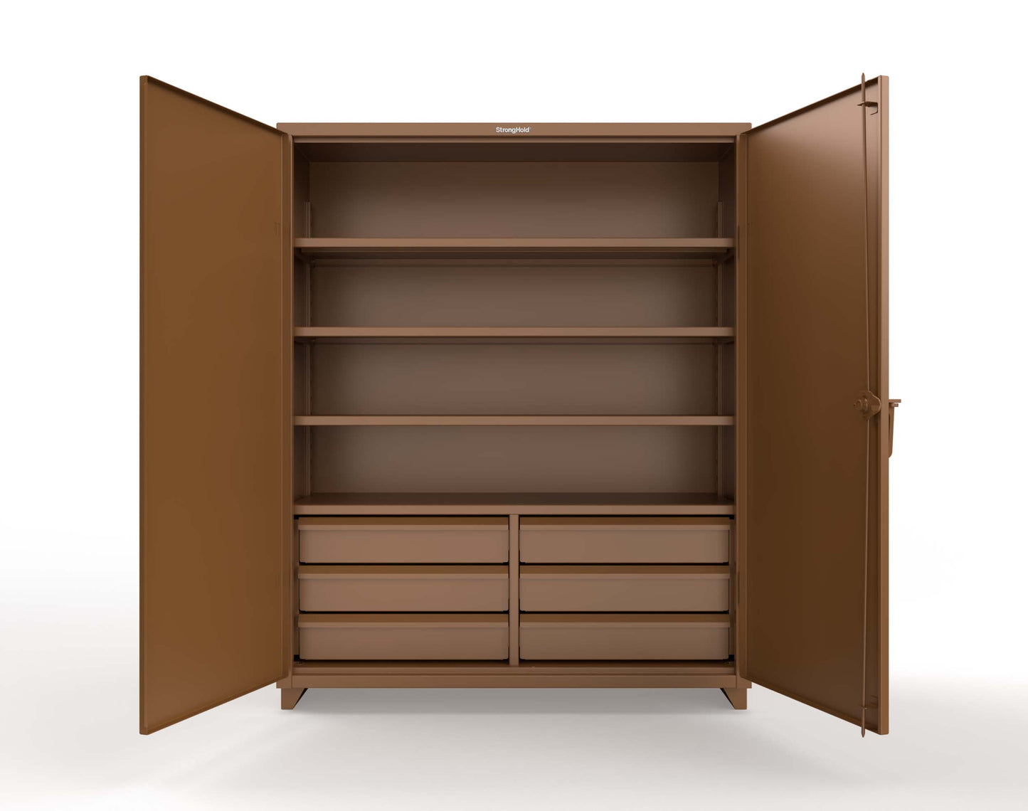 Extra Heavy Duty 14 GA Cabinet with 6 Half-Width Drawers, 4 Shelves - 60 In. W x 24 In. D x 75 In. H - 56-244-6/5DB-L-8008