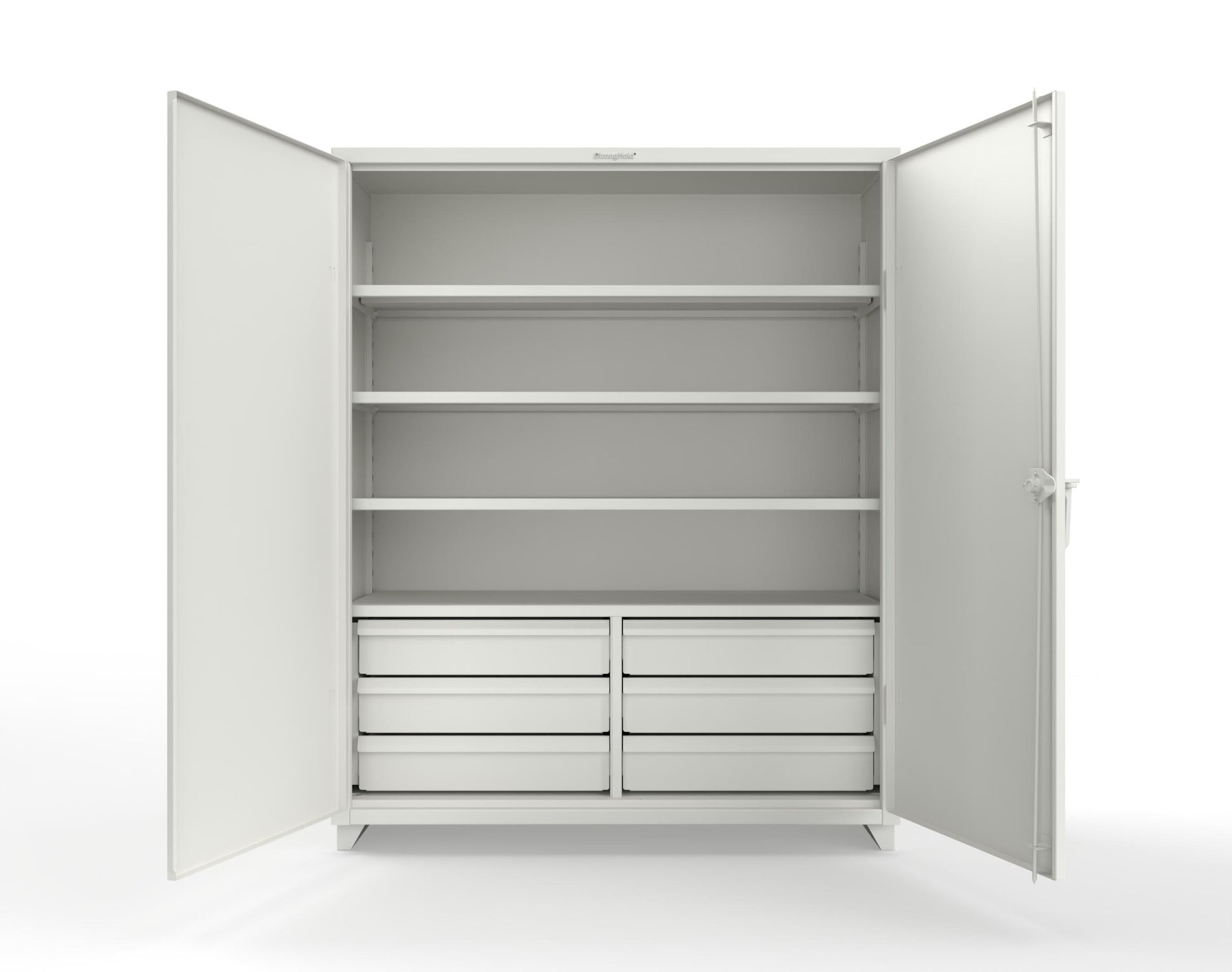 Extra Heavy Duty 14 GA Cabinet with 6 Half-Width Drawers, 4 Shelves - 60 In. W x 24 In. D x 75 In. H - 56-244-6/5DB-L-9003