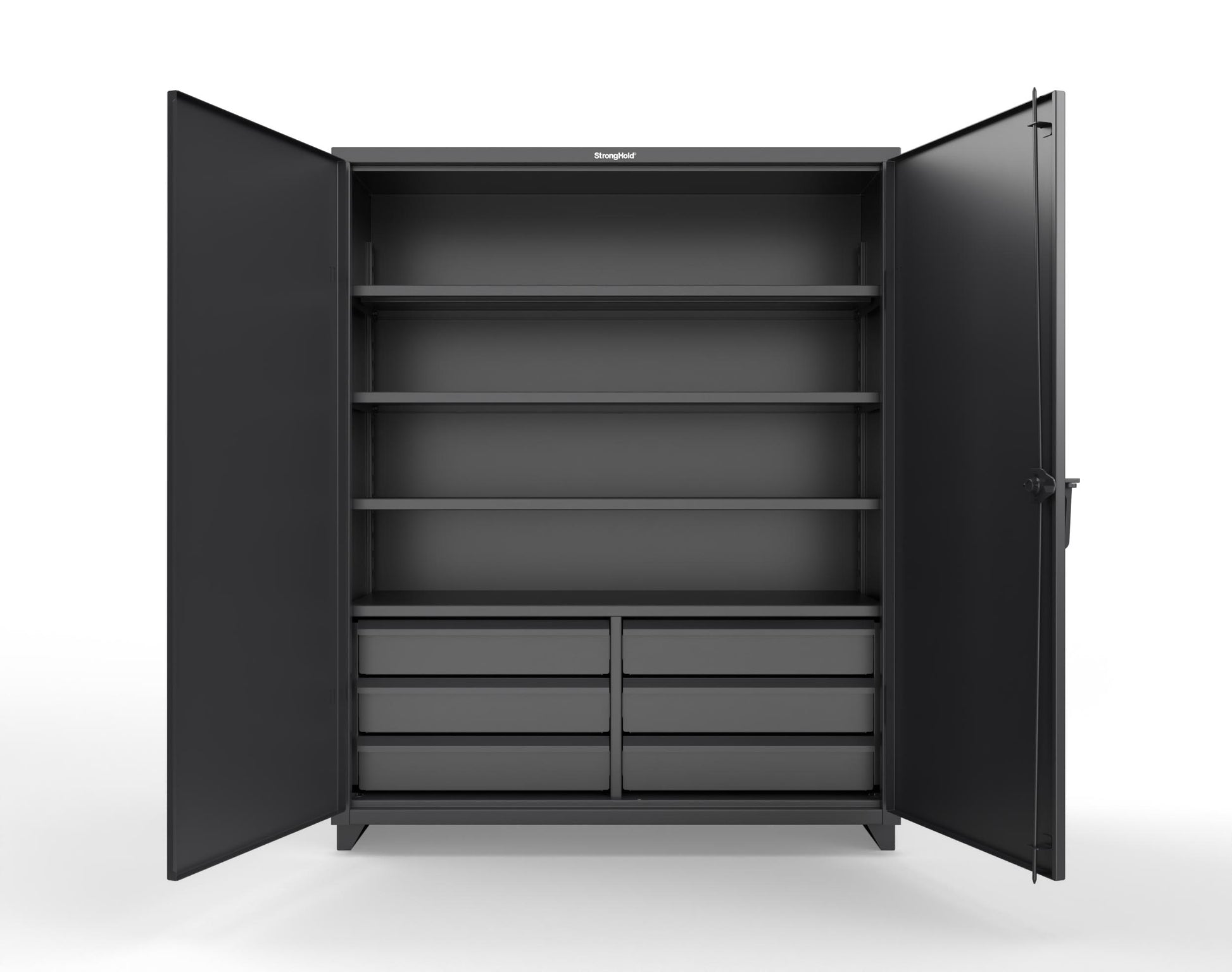 Extra Heavy Duty 14 GA Cabinet with 6 Half-Width Drawers, 4 Shelves - 60 In. W x 24 In. D x 75 In. H - 56-244-6/5DB-L-9005