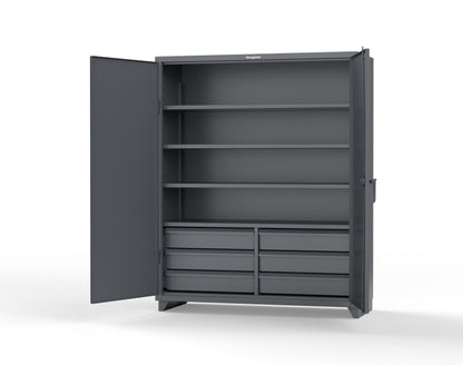 Extra Heavy Duty 14 GA Cabinet with 6 Half-Width Drawers, 4 Shelves - 60 In. W x 24 In. D x 75 In. H - 56-244-6/5DB-L-7024