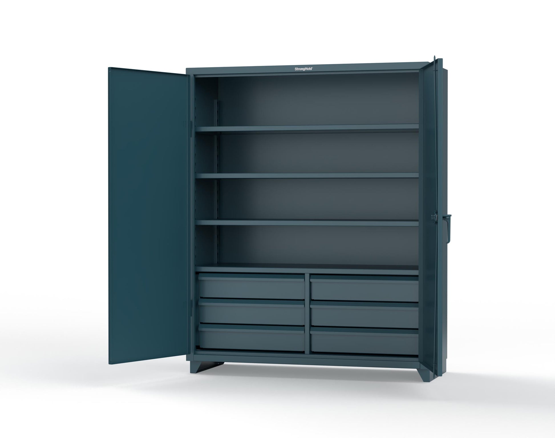 Extra Heavy Duty 14 GA Cabinet with 6 Half-Width Drawers, 4 Shelves - 60 In. W x 24 In. D x 75 In. H - 56-244-6/5DB-L-5001