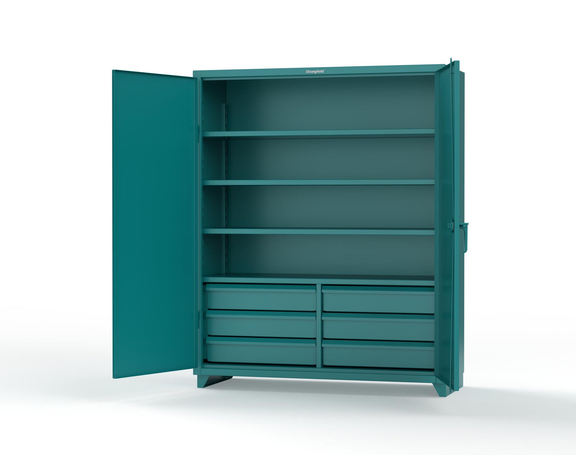 Extra Heavy Duty 14 GA Cabinet with 6 Half-Width Drawers, 4 Shelves - 60 In. W x 24 In. D x 75 In. H - 56-244-6/5DB-L-5021