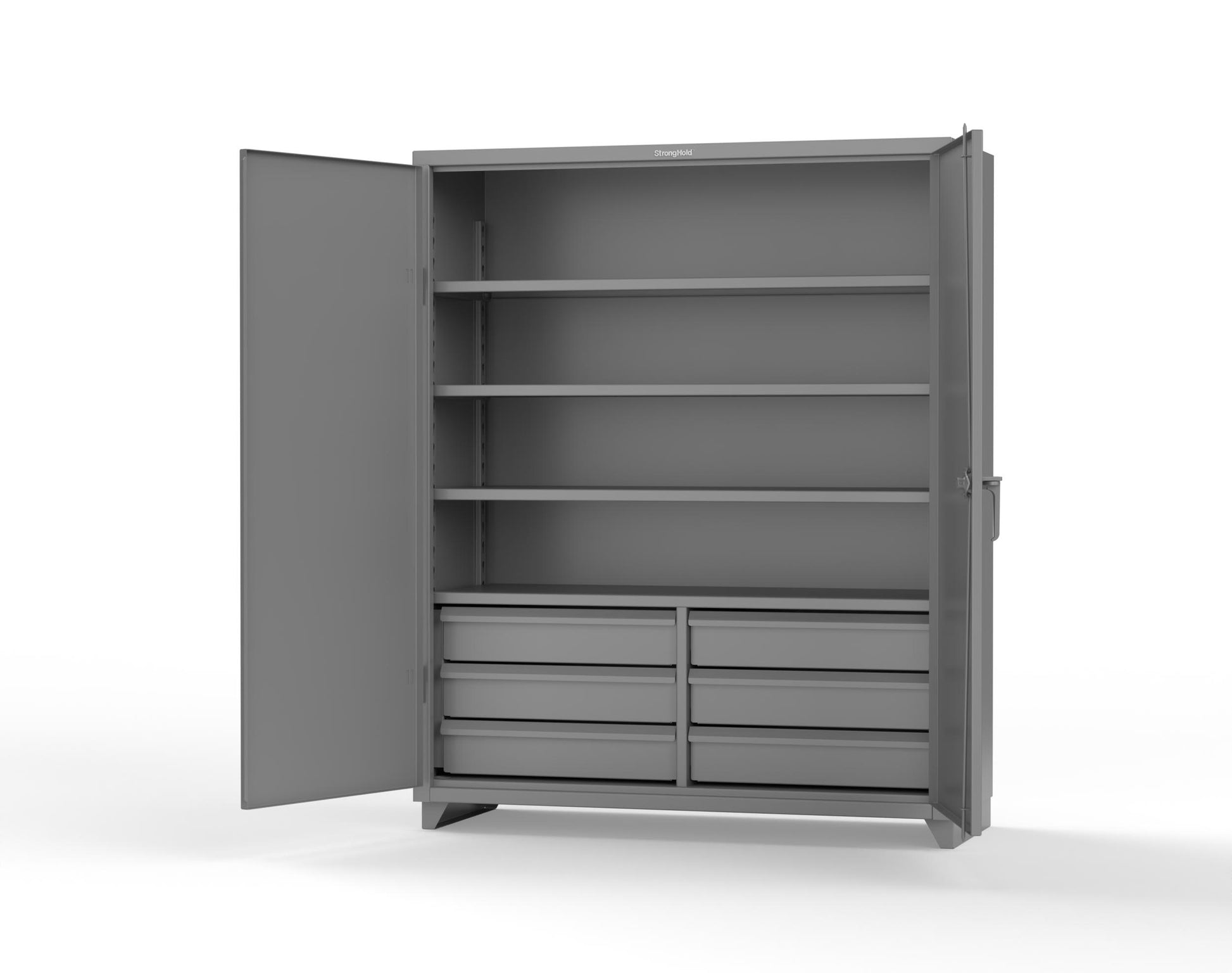 Extra Heavy Duty 14 GA Cabinet with 6 Half-Width Drawers, 4 Shelves - 60 In. W x 24 In. D x 75 In. H - 56-244-6/5DB-L-7037