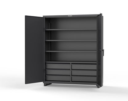 Extra Heavy Duty 14 GA Cabinet with 6 Half-Width Drawers, 4 Shelves - 60 In. W x 24 In. D x 75 In. H - 56-244-6/5DB-L-9005